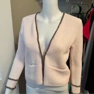 Maje Light Pink Blazer Knit Viscose Cardigan with Beaded Trim Size 1 (small)